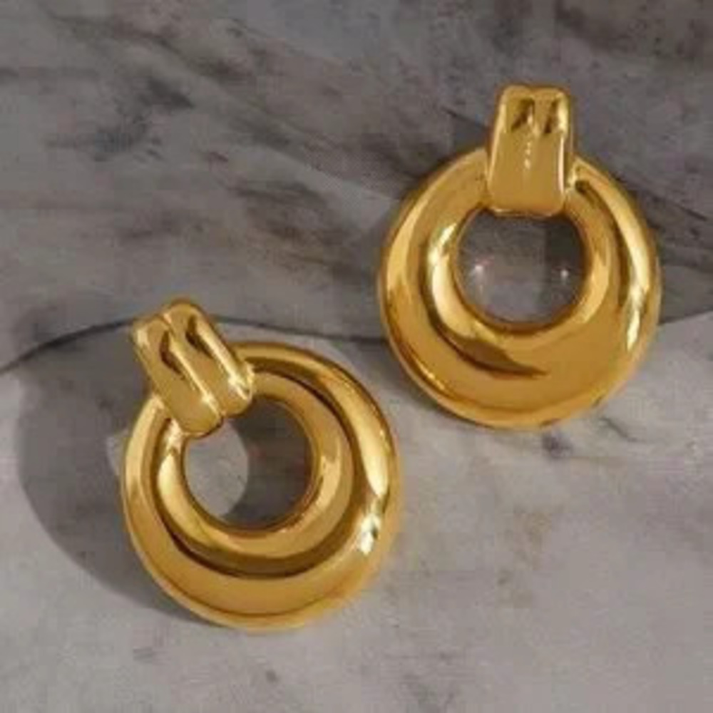 Luxe Gold Tone Stainless Steel Statement Earrings - Picture 4 of 5